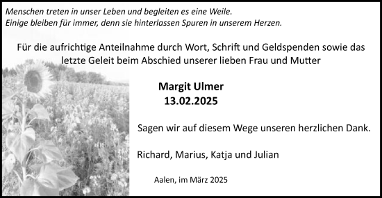 Traueranzeige von Margit Ulmer von Schwäbische Post