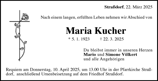 Traueranzeige von Maria Kucher von Gmünder Tagespost