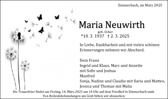 Traueranzeige von Maria Neuwirth von Gmünder Tagespost
