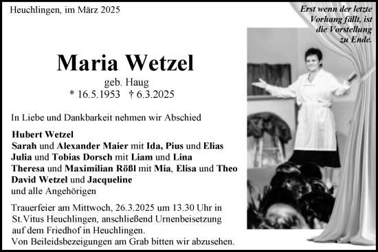Traueranzeige von Maria Wetzel von Gmünder Tagespost