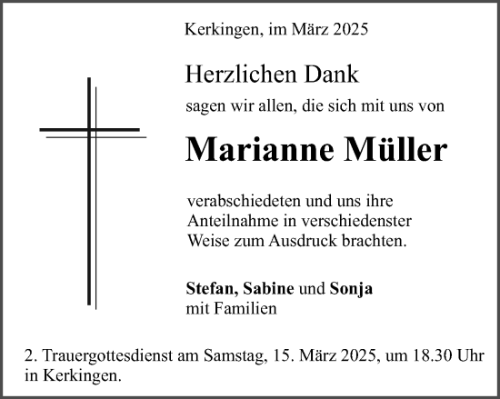 Traueranzeige von Marianne Müller von Schwäbische Post