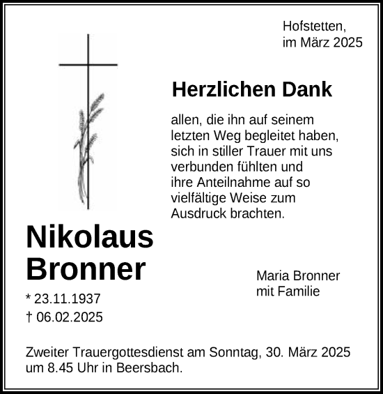 Traueranzeige von Nikolaus Bronner von Schwäbische Post