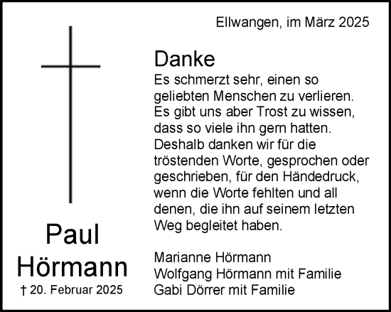 Traueranzeige von Paul Hörmann von Schwäbische Post