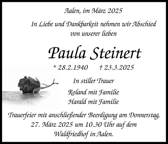 Traueranzeige von Paula Steinert von Schwäbische Post