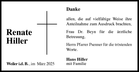 Traueranzeige von Renate Hiller von Gmünder Tagespost