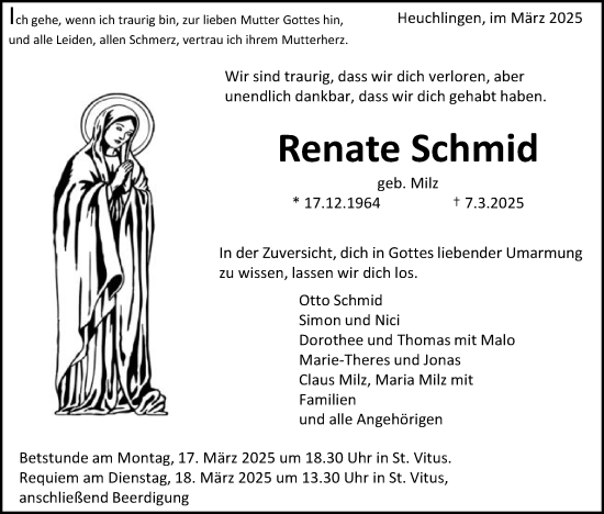 Traueranzeige von Renate Schmid von Schwäbische Post