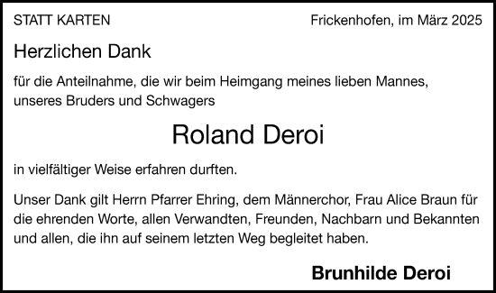Traueranzeige von Roland Deroi von Gmünder Tagespost