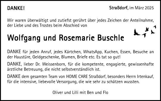 Traueranzeige von Rosemarie und Wolfgang Buschle von Gmünder Tagespost