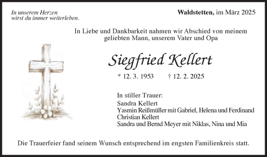 Traueranzeige von Siegfried Kellert von Gmünder Tagespost