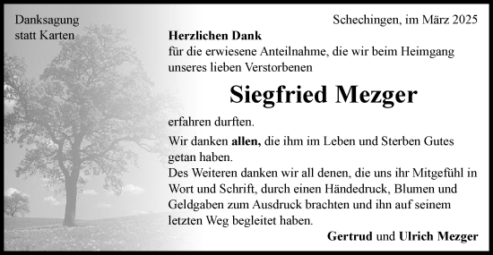 Traueranzeige von Siegfried Mezger