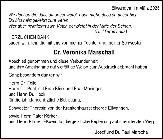 Traueranzeige von Veronika Marschall von Schwäbische Post