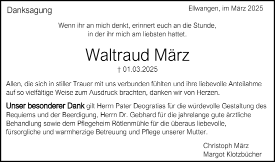 Traueranzeige von Waltraud März von Schwäbische Post