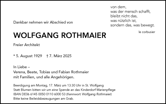 Traueranzeige von Wolfgang Rothmaier von Schwäbische Post