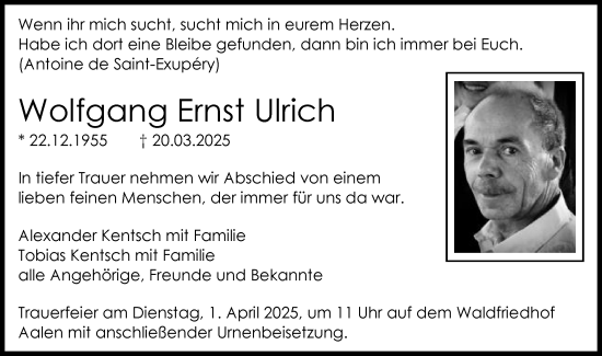 Traueranzeige von Wolfgang Ernst Ulrich von Schwäbische Post