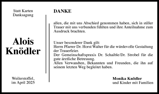 Traueranzeige von Alois Knödler von Gmünder Tagespost