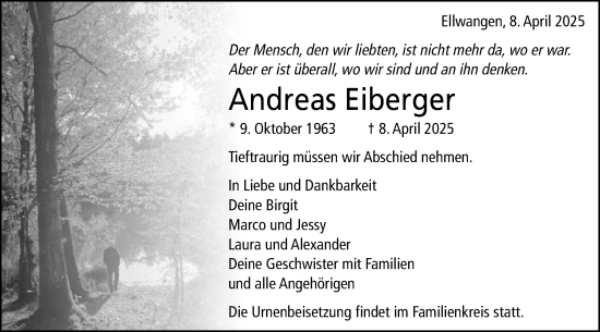Traueranzeige von Andreas Eiberger von Schwäbische Post