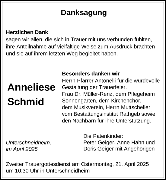 Traueranzeige von Anneliese Schmid von Schwäbische Post