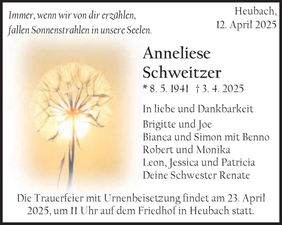Traueranzeige von Anneliese Schweitzer von Gmünder Tagespost