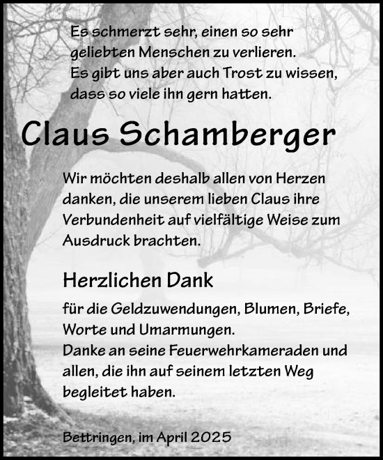 Traueranzeige von Claus Schamberger von Gmünder Tagespost