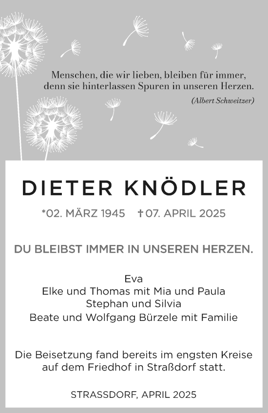 Traueranzeige von Dieter Knödler von Gmünder Tagespost