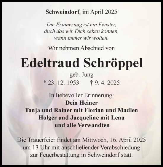 Traueranzeige von Edeltraud Schröppel von Schwäbische Post