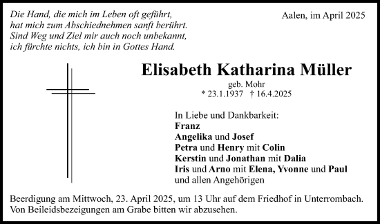 Traueranzeige von Elisabeth Katharina Müller von Schwäbische Post