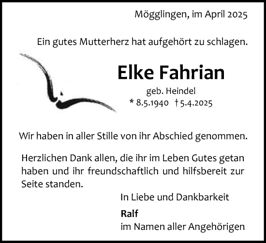 Traueranzeige von Elke Fahrian von Gmünder Tagespost