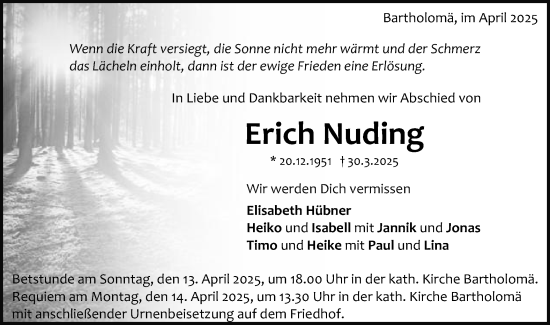 Traueranzeige von Erich Nuding von Gmünder Tagespost