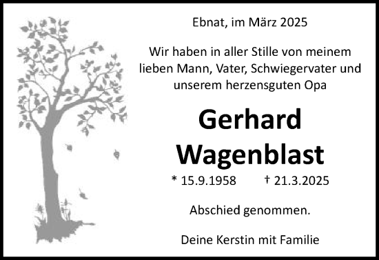 Traueranzeige von Gerhard Wagenblast von Schwäbische Post