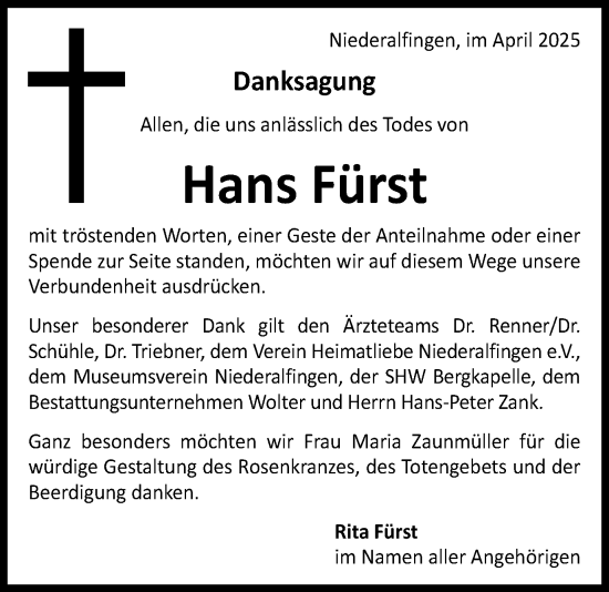 Traueranzeige von Hans Fürst von Schwäbische Post