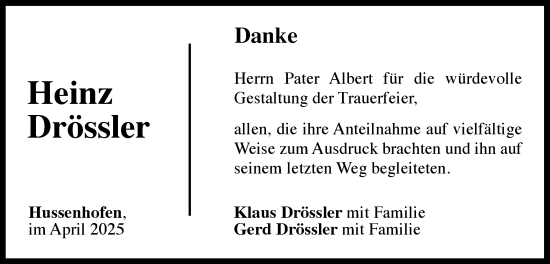 Traueranzeige von Heinz Drössler von Gmünder Tagespost