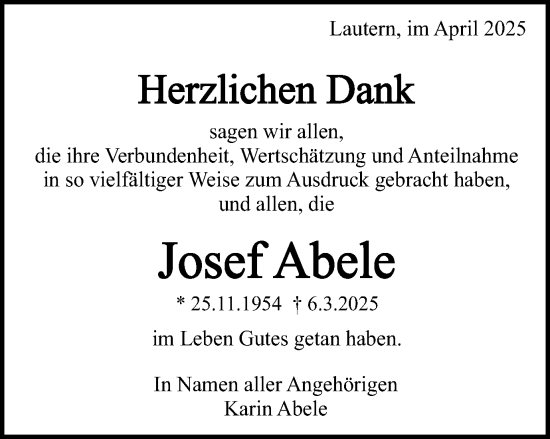 Traueranzeige von Josef Abele von Gmünder Tagespost
