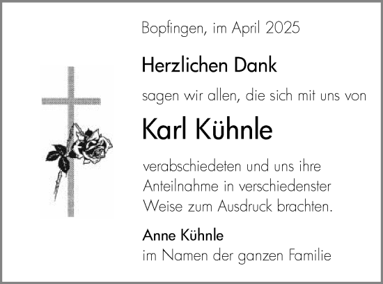 Traueranzeige von Karl Kühnle von Schwäbische Post