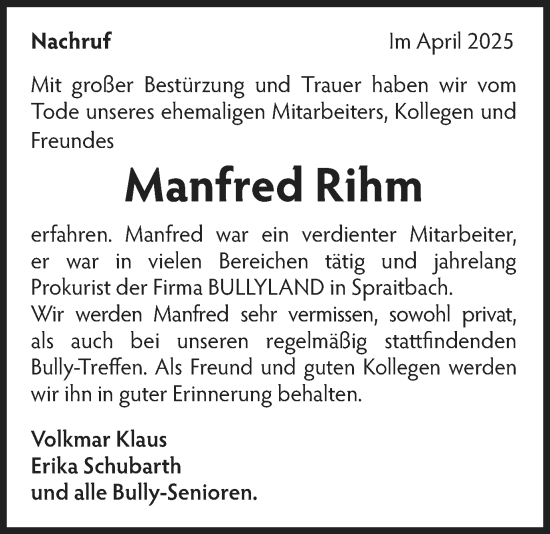 Traueranzeige von Manfred Rihm von Gmünder Tagespost