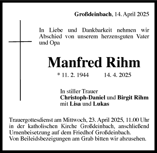 Traueranzeige von Manfred Rihm von Gmünder Tagespost
