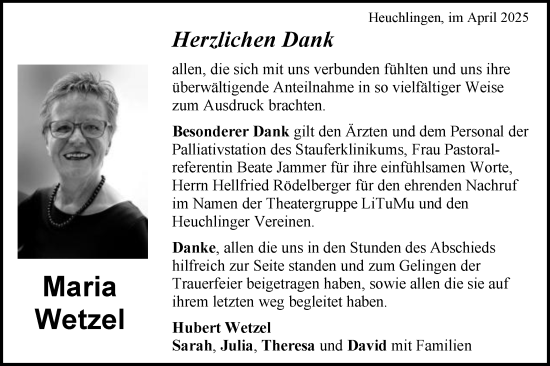 Traueranzeige von Maria Wetzel von Gmünder Tagespost