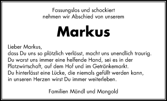 Traueranzeige von Markus Diemer von Schwäbische Post