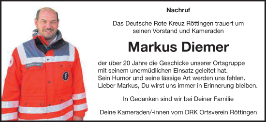 Traueranzeige von Markus Diemer von Schwäbische Post
