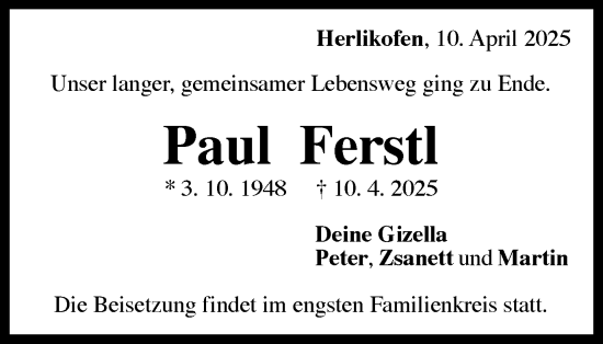 Traueranzeige von Paul Ferstl von Gmünder Tagespost