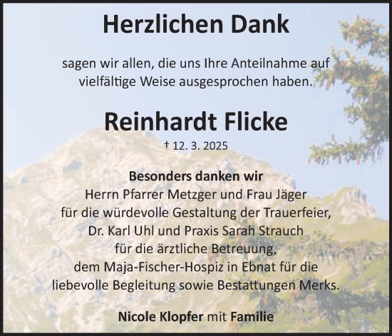 Traueranzeige von Reinhardt Flicke von Schwäbische Post