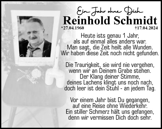 Traueranzeige von Reinhold Schmidt von Schwäbische Post