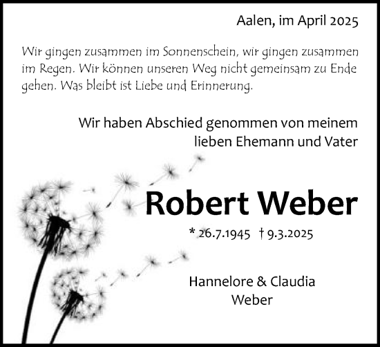 Traueranzeige von Robert Weber von Schwäbische Post