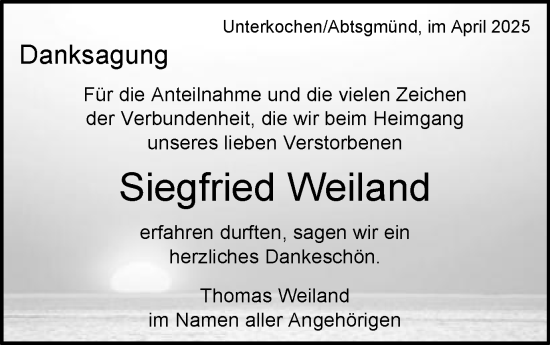 Traueranzeige von Siegfried Weiland von Schwäbische Post