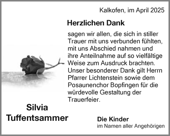 Traueranzeige von Silvia Tuffentsammer von Schwäbische Post