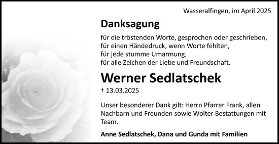 Traueranzeige von Werner Sedlatschek von Schwäbische Post