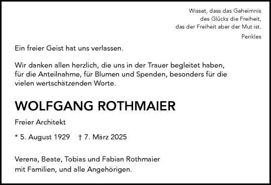Traueranzeige von Wolfgang Rothmaier von Schwäbische Post