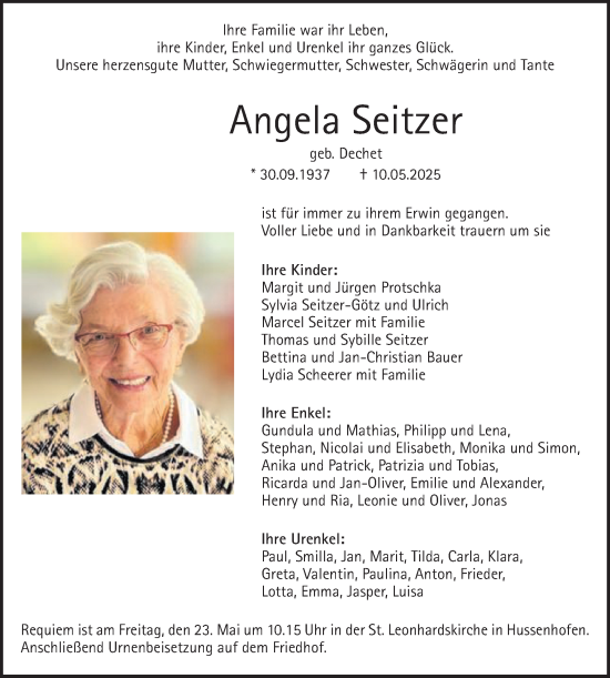 Traueranzeige von Angela Seitzer von Gmünder Tagespost