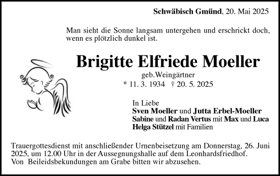 Traueranzeige von Brigitte Elfriede Moeller von Gmünder Tagespost