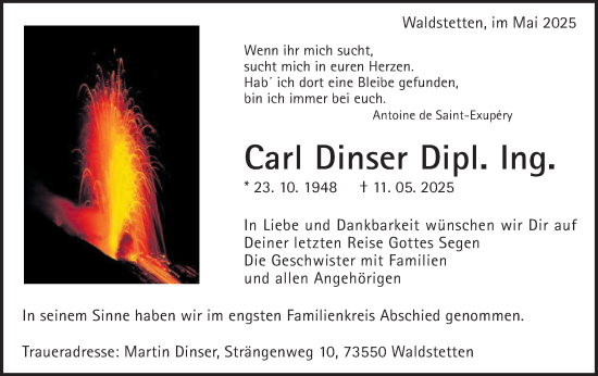 Traueranzeige von Carl Dinser von Gmünder Tagespost