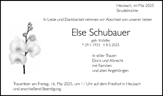 Traueranzeige von Else Schubauer von Gmünder Tagespost